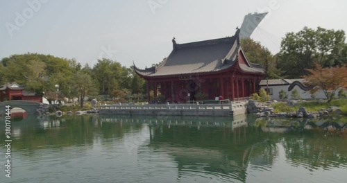 Moving camera shot in Asian gardens