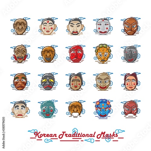set of korean traditional mask icons