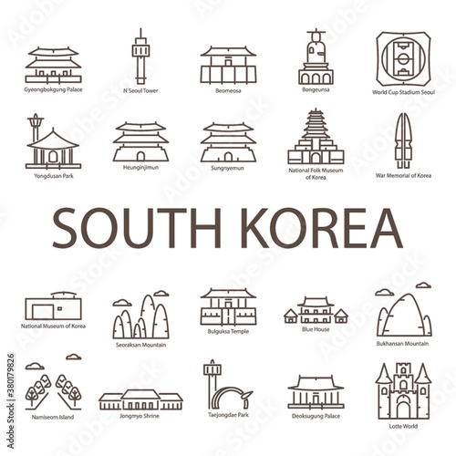 set of south korea landmark icons