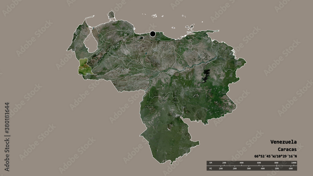 Location of Tachira, state of Venezuela,. Satellite