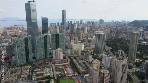 aerial shot of dalian city center
