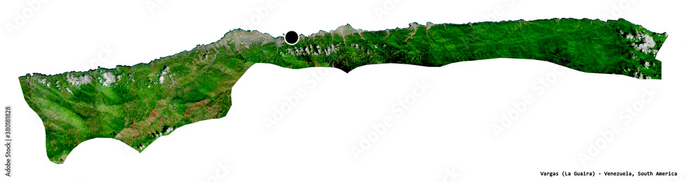Vargas, state of Venezuela, on white. Satellite Vargas, state of Venezuela, on white. Satellite