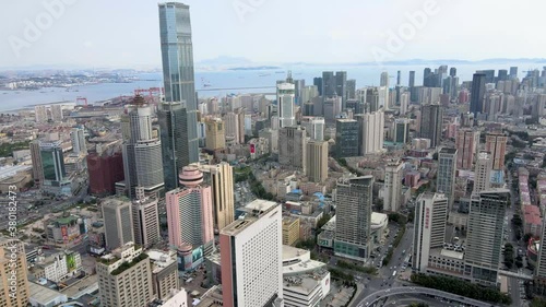 aerial shot of dalian city center
