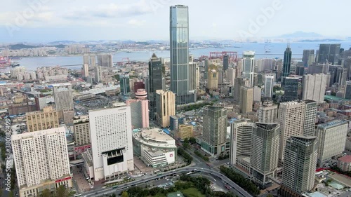 aerial shot of dalian city center
