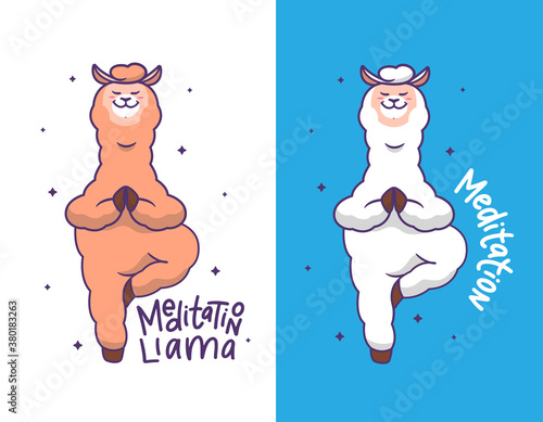 The llamas alpacas are in meditation. Cartoonish animals