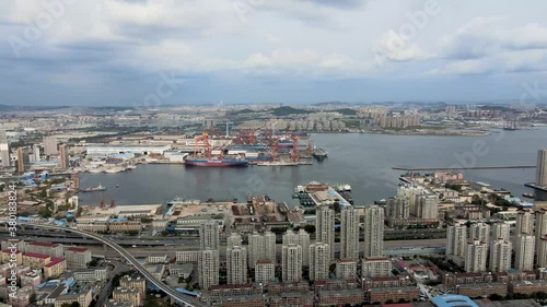 aerial shot of dalian ship port