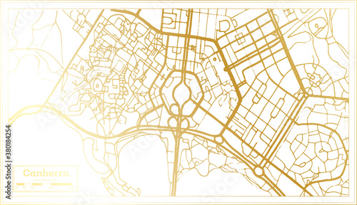 Canberra Australia City Map in Retro Style in Golden Color. Outline Map.
