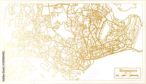 Singapore City Map in Retro Style in Golden Color. Outline Map.