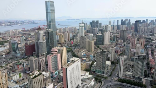 aerial shot of dalian city center
