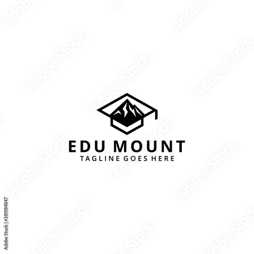 Illustration abstract bachelor hat with mountain logo design template photo