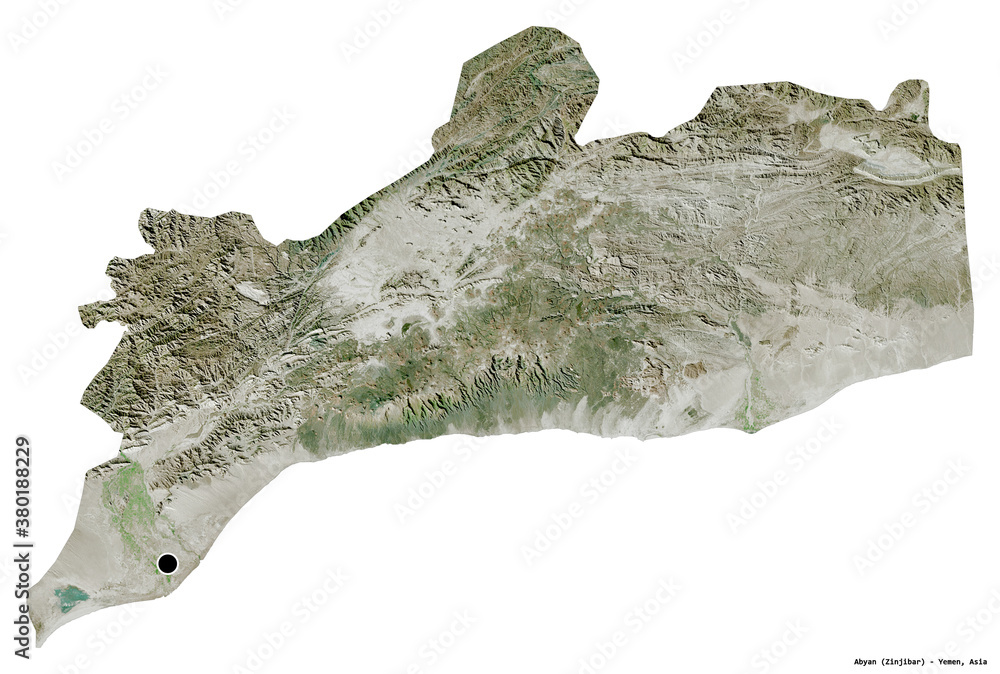 Abyan, governorate of Yemen, on white. Satellite