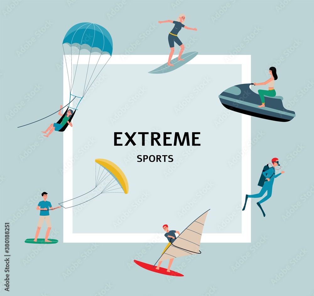 Extreme sports banner with people fond of sport flat vector illustration. Extreme sports banner with people fond of sport flat vector illustration.