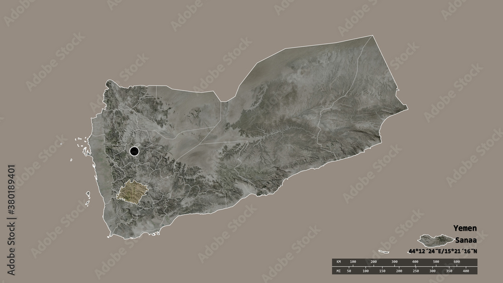 Location of Ibb, governorate of Yemen,. Satellite