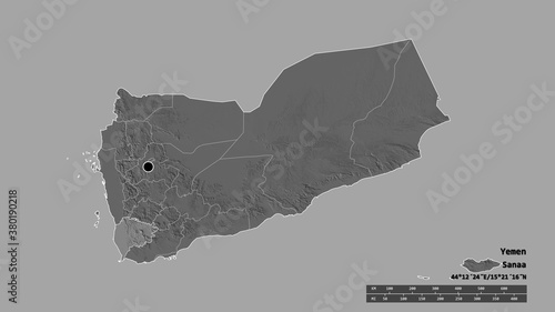 Location of Ta`izz, governorate of Yemen,. Bilevel photo