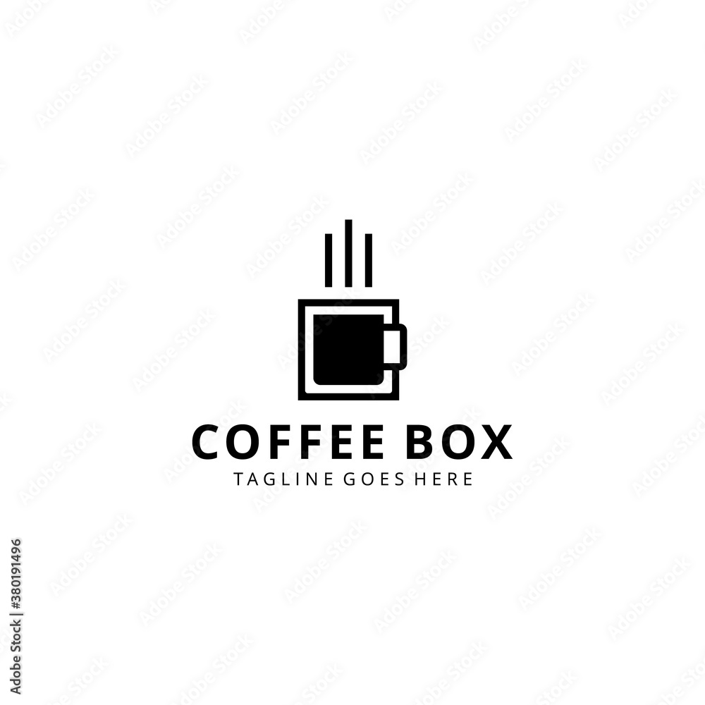 Creative Coffee cup on box logo design Vector sign illustration template