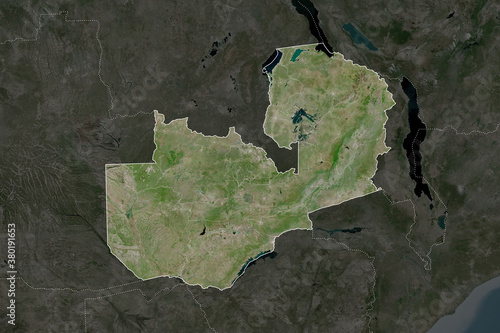 Zambia borders. Neighbourhood desaturated. Satellite photo