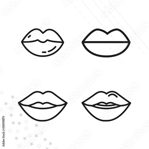 Lips line icon set. woman Lips kissing line icon
