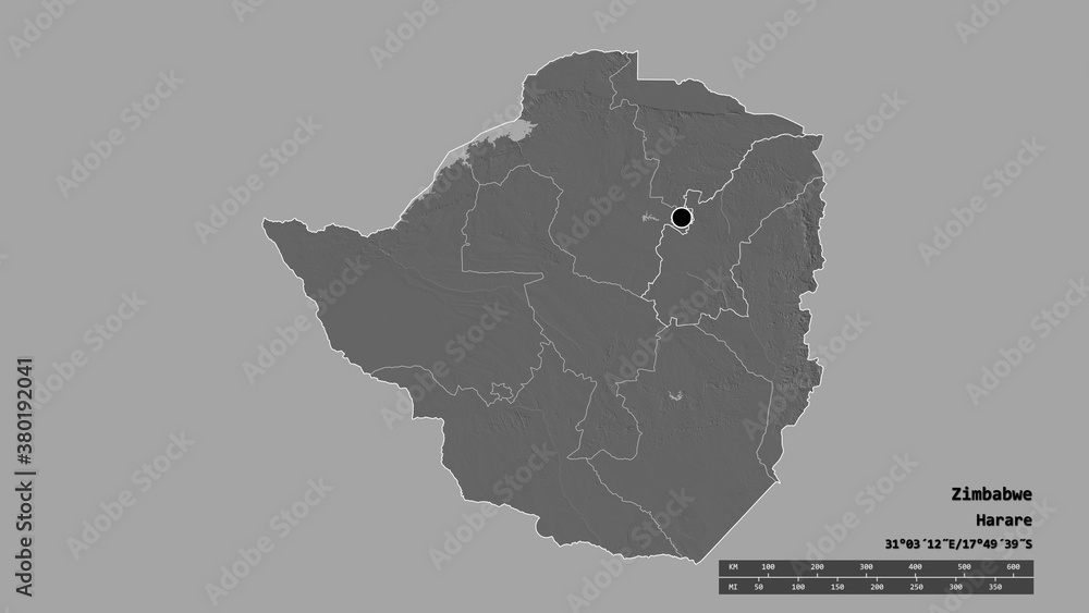 Location of Mashonaland East, province of Zimbabwe,. Bilevel