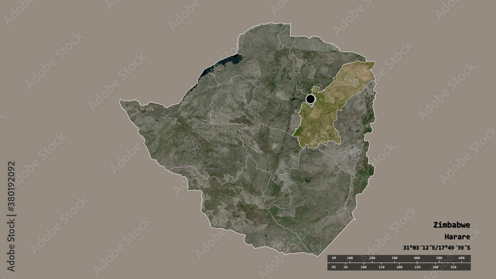 Location of Mashonaland East, province of Zimbabwe,. Satellite