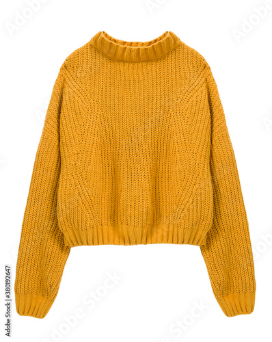 Sweater yellow color isolated on white.Trendy women's clothing.Knitted apparel.