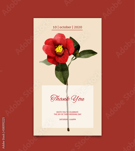 Print op canvas card with camellia flower