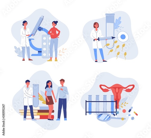 Fertility treatment and consultations, flat cartoon vector illustration