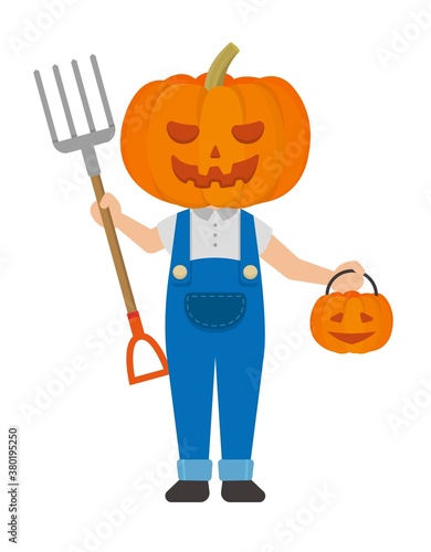 Cute children's Halloween dress up, pumpkin, cosplay, cartoon comic vector illustration, isolated