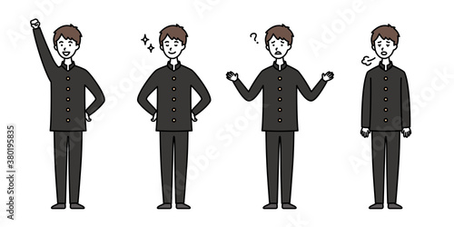 いろんなポーズの学ランの男子中高生　2