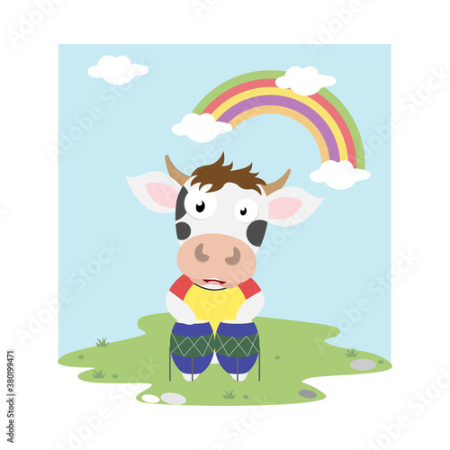 cute cow reading a book  simple vector illustration design