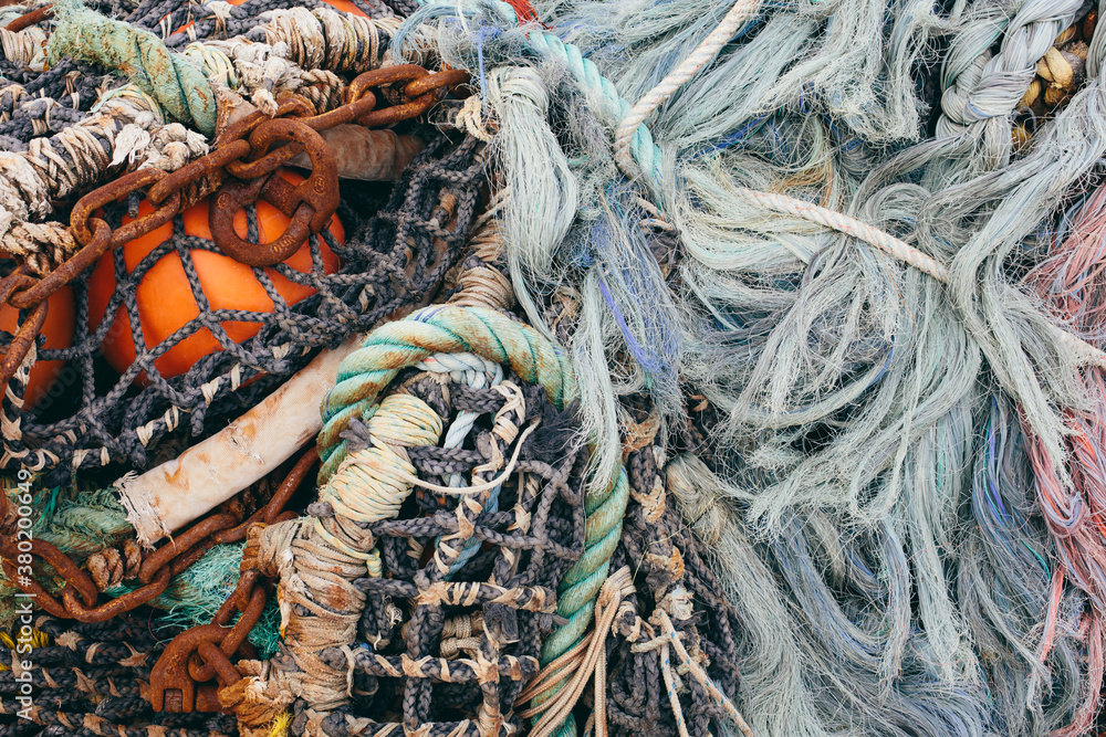 Pile of commercial fishing nets and ropes Pile of commercial fishing nets and ropes