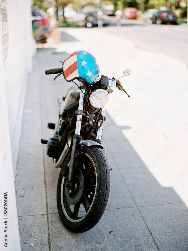 Vintage motorcycle & patriotic helmet Stock Photo | Adobe Stock