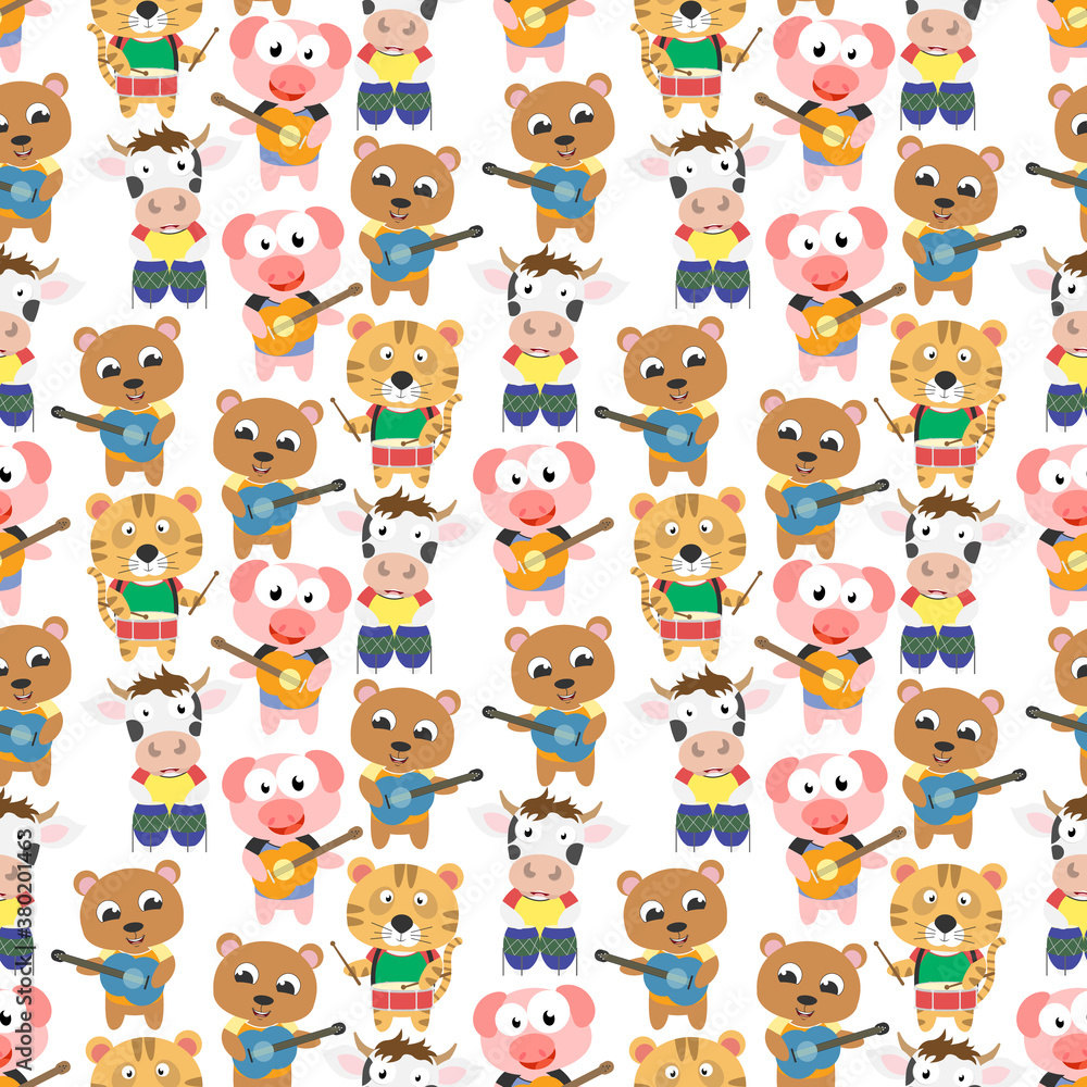 seamless pattern design with cute animal cartoon ornament, copy space seamless pattern design with cute animal cartoon ornament, copy space