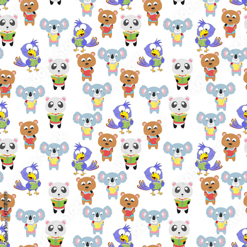 seamless pattern design with cute animal cartoon ornament  copy space