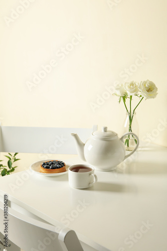 Wallpaper Mural Concept of breakfast with blueberry pie on white table Torontodigital.ca