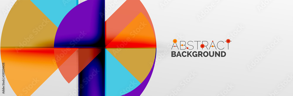 Fototapeta premium Bright color circles, abstract round shapes and triangles composition with shadow effects. Vector modern geometric design template