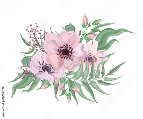 Decorative floral element on white background, vector clipart. Wedding bouquet, boutonniere
