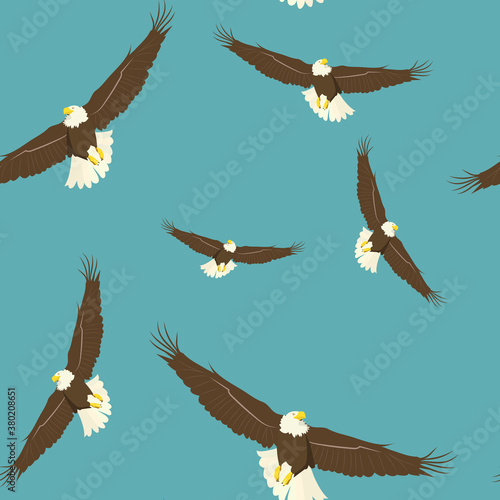 Seamless vector beautiful illustration with eagles soaring in the sky.