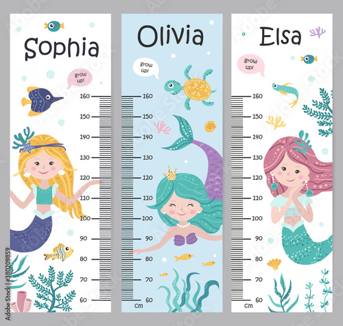 Kids height chart with mermaids