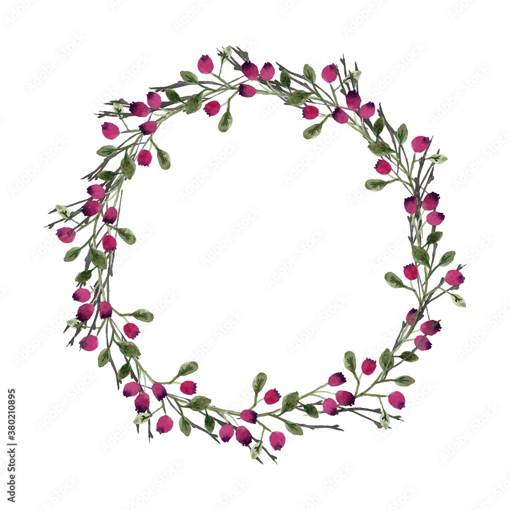 Floral wreath.Round borders made of hand drawn herbs and flowers.