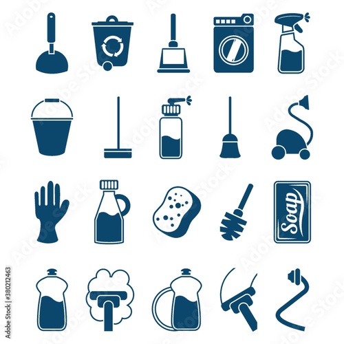 Household cleaning items icons