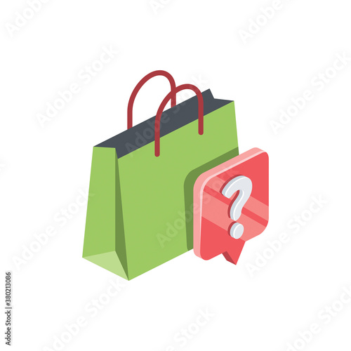 Purchase, bag, Question help bubble. Vector 3d isometric, color web icons set, new flat style. Creative illustration, idea for infographics.