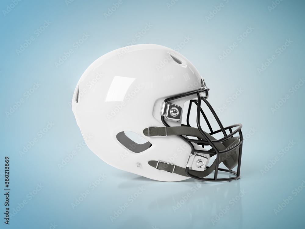 Fototapeta premium White American football helmet isolated on blue mockup 3D rendering