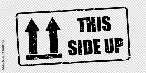 This Side Up Packaging Symbol - Black Vector Rubber Stamp Illustration - Isolated On Transparent Background