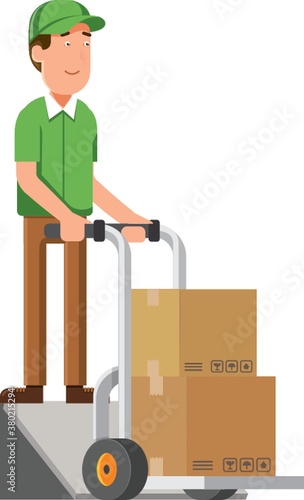 man handling parcels with dolly cart