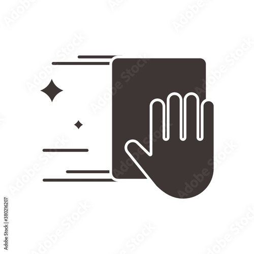 Hand with wiping cloth
