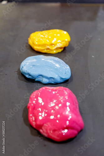 Coloured soft candy gels hardening into rock candy photo