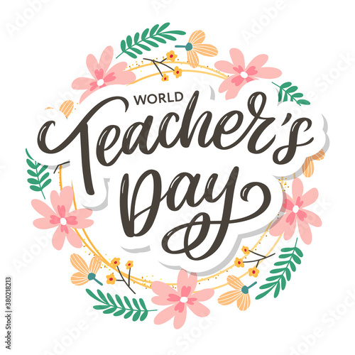 Happy Teacher's day inscription. Greeting card with calligraphy. Hand drawn lettering. Typography for invitation, banner, poster or clothing design. Vector quote.