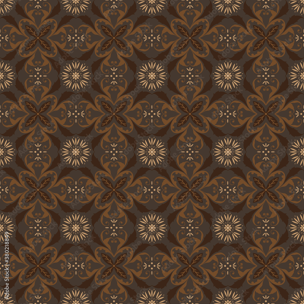 Abstract pattern on Traditional Javanese batik with seamless dark brown color design.