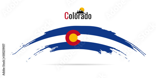 Hand drawn ink brush stroke national color Flag of Colorado USA State. Colorado patriotic symbol on white background. Holiday design poster, banner, flyer. Concept vector illustration