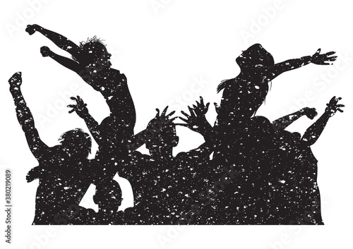 silhouette of people cheering